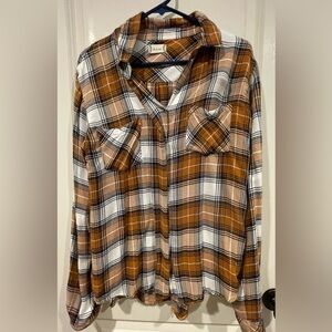 ALTAR'D STATE Plaid Soft Orange/Brown Flannel L/S Button-Down Shirt Pockets Sz L